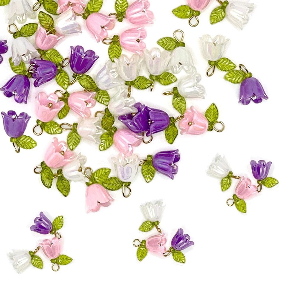 8583 45PCS 3D Spring Flower Acrylic Charms, Pearl Floral Pendants, Elegant